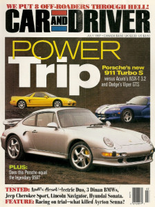 CAR & DRIVER 1997 JULY - PORSCHES, DINAN, CLK320, 4X4s